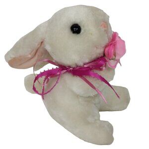 Vintage 1988 Plush Creations White Bunny Rabbit Easter Flower and Bow FLAWS
